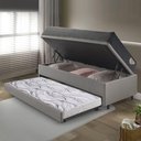 Ver imagem 3 de Bicama Box Baú Viúva 120x203 Courino Linho Cinza com Colchão Adapto Molas Ensacadas Ecoflex