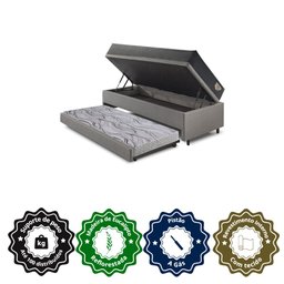Bicama Box Baú Viúva 120x203 Courino Linho Cinza com Colchão Adapto Molas Ensacadas Ecoflex - 6