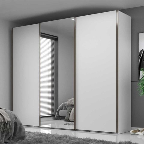 Roupeiro Veneto em Mdf 274,5x230cm 3 Portas com Espelho Branco 1000