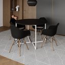 Ver imagem 1 de Mesa Jantar Industrial Preta 110Cm Redonda Base V Ferro Branco C/4 Poltronas Pretas Madeira Preto