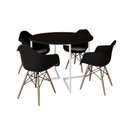 Ver imagem 6 de Mesa Jantar Industrial Preta 110Cm Redonda Base V Ferro Branco C/4 Poltronas Pretas Madeira Preto