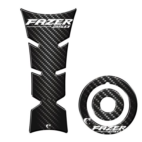Kit Adesivo Resinado Protetor Tanque e Bocal Moto Yamaha Fazer 250 Teu Adesivo Carbono 1