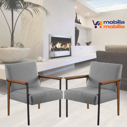 Kit 2 Poltronas Decorativas Fontana para Sala de Estar Aveludada Cinza - Mobilia Mobilia - 2