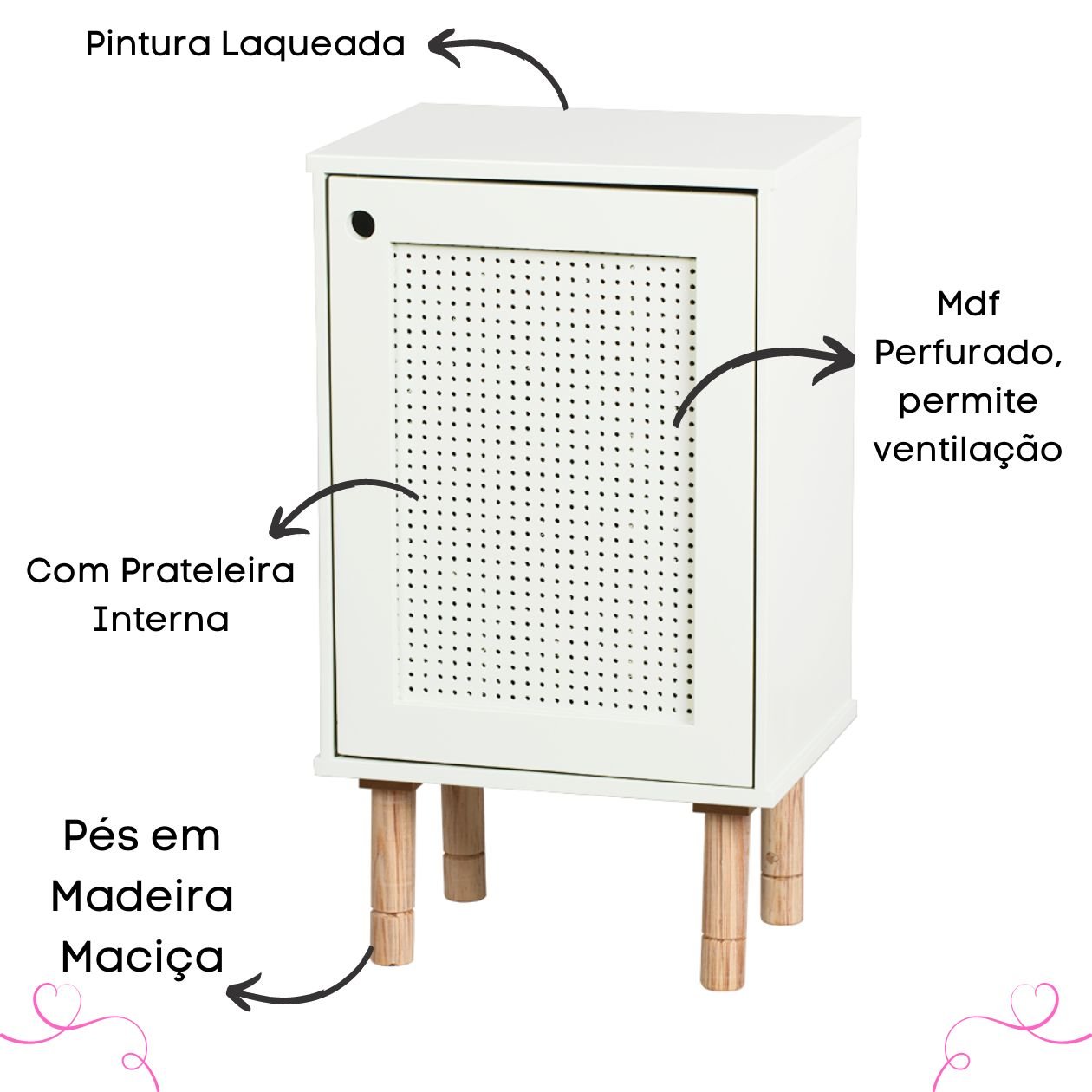 Mesa de Cabeceira Perfurada Criado Moderna Laqueada - 4