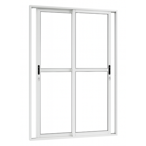 Porta Sacada de Aluminio Branco 2 Folhas Móveis Linha 25 com Fechadura 2,10x1,50