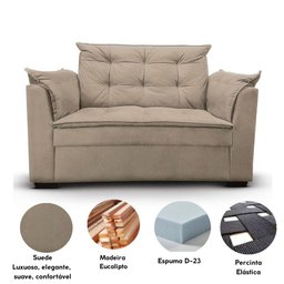 Sofá 2 Lugares para Sala Moderno Confortável Ágata Suede Bege - 4