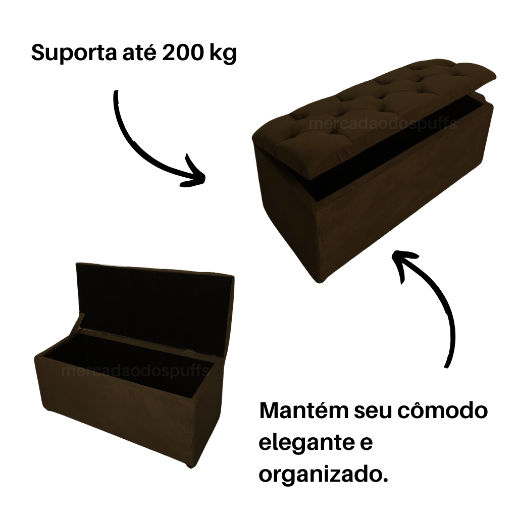 Bau Solteiro Capitonê Pé de Cama Decoração Guarda Objetivos - Marrom - 3