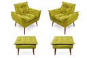 Ver imagem 1 de 2 poltronasAmarela opala com 2 puff decorativa confortável para sala quarto recepção suede luxo