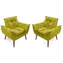 Ver imagem 3 de 2 poltronasAmarela opala com 2 puff decorativa confortável para sala quarto recepção suede luxo