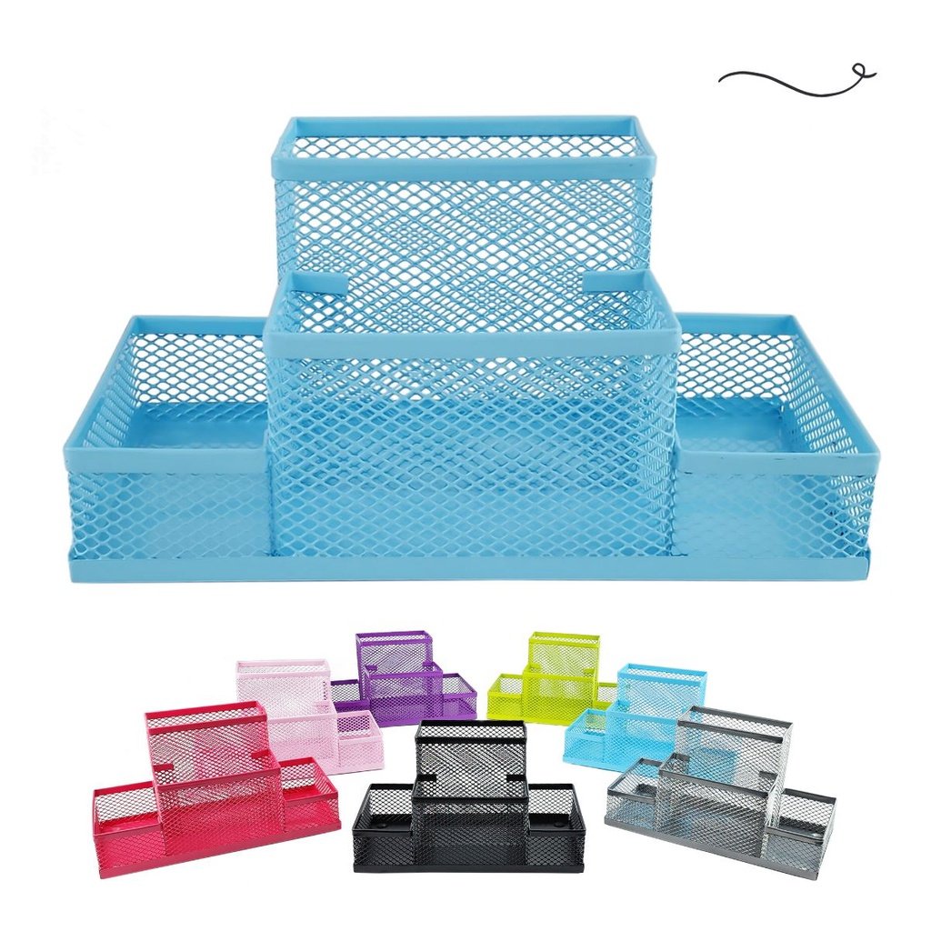 Kit Organizador Porta Caneta Porta Treco Porta Lapis Organizador de Mesa Escritório Home Office - Az