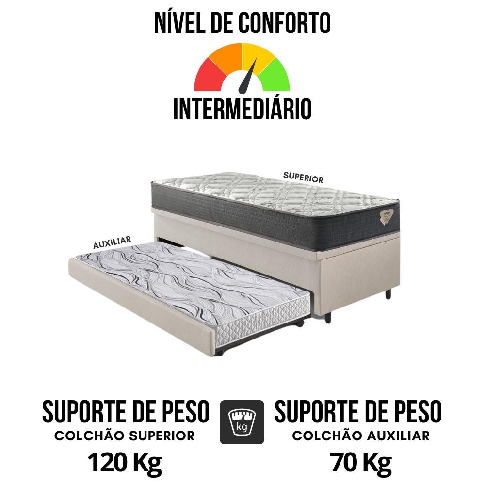 Bicama Box Baú Viúva 120x203 Courino Linho Areia com Colchão Adapto Molas Ensacadas Ecoflex - 8