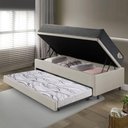 Ver imagem 3 de Bicama Box Baú Viúva 120x203 Courino Linho Areia com Colchão Adapto Molas Ensacadas Ecoflex