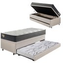 Ver imagem 1 de Bicama Box Baú Viúva 120x203 Courino Linho Areia com Colchão Adapto Molas Ensacadas Ecoflex