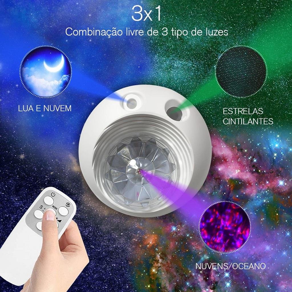 Luminária Projetor Noturna Led Lua Nuvens Estrelas Galáxia MadeiraMadeira