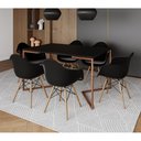 Ver imagem 1 de Mesa Industrial Retangular Jantar 137x90cm Preta Base Cobre V c/ 6 Poltrona Pretas Eames Eiffel Made