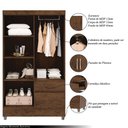 Ver imagem 3 de Guarda Roupa Solteiro Abruzzo 4 Portas de Bater 2 Gavetas com Cabideiro Nogueira G98 - Gran Belo