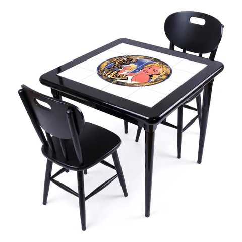 Conjunto Mesa Jantar Quadrada 80x80cm Madeira + 2 Cadeiras Cozinha - Go Hard Or Go Home - Preta