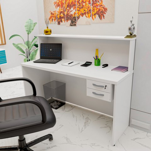 Balcão Atendimento Recepção Consultório 1400x600 com Gaveteiro Netmobil - Branco