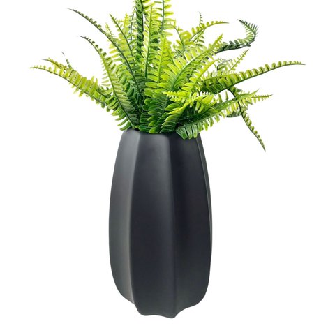 Vaso Centro de Mesa Preto Fosco Moderno c/ Planta Artificial