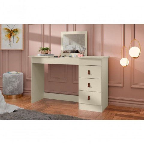 Penteadeira Escrivaninha Isadora 3 Gavetas com Espelho e Porta Maquiagem Off White