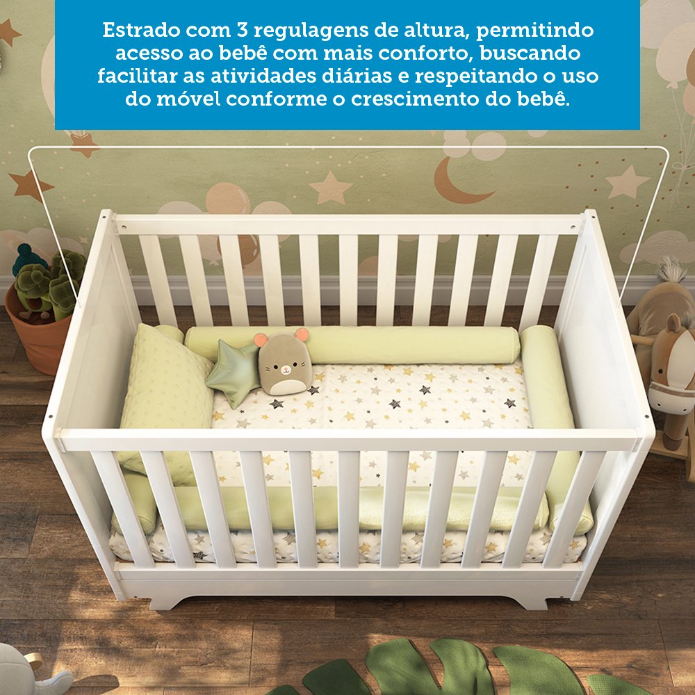 Quarto de Bebê Completo com Guarda Roupa com Janela Berço e Cômoda 100% MDF Retrô Kakau Espresso Móveis - 9
