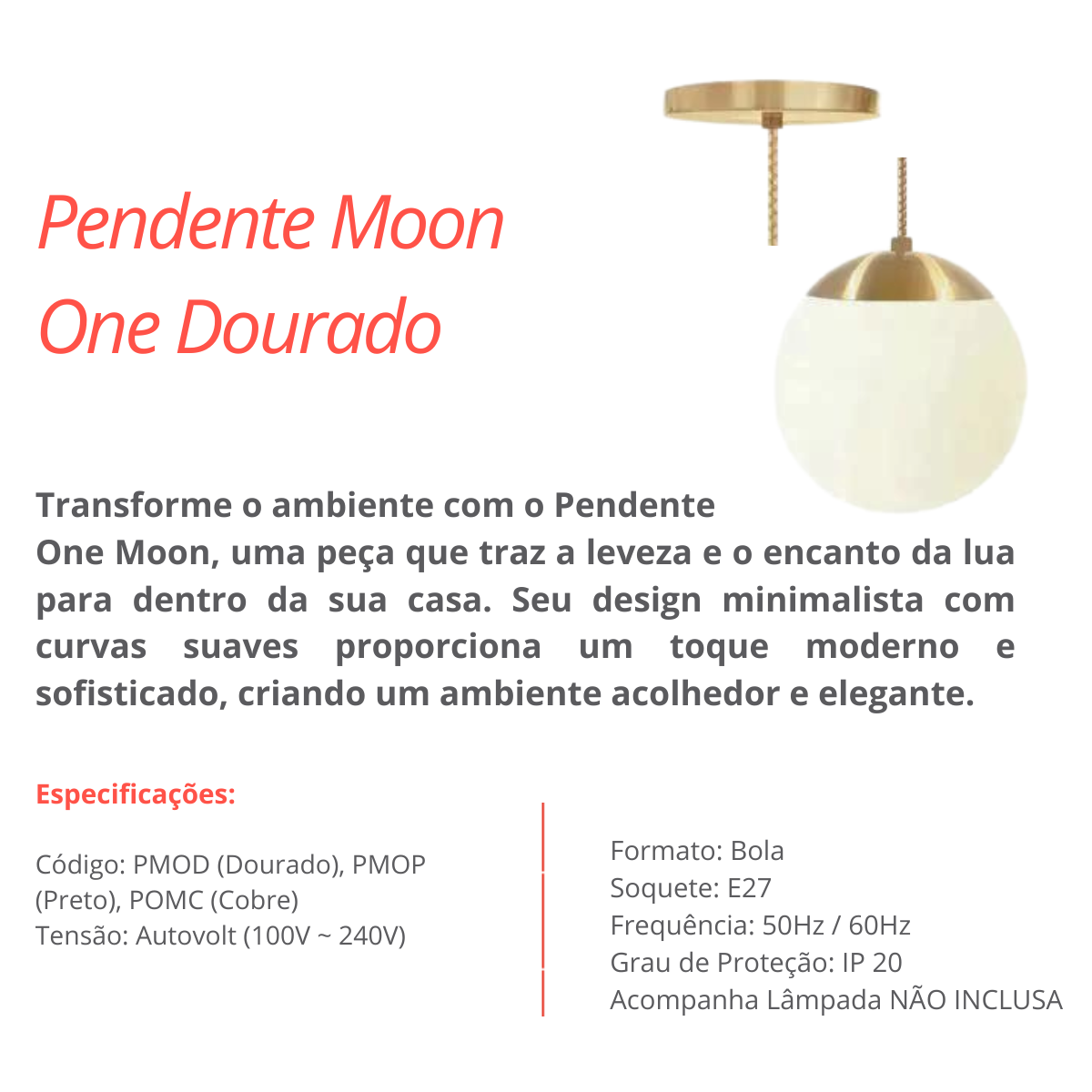 Pendente Lumanti Moon One Dourado E-27 - 4