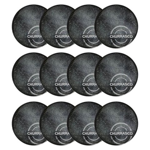 Jogo 12 Pratos Churrasco Porcelana 25cm Carbon Mesa Posta Ch