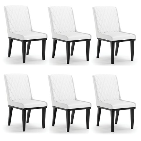 Cadeira Sala de Jantar Base Madeira Preto Kit 6 Sofia Sintético Branco D03 - D'Rossi