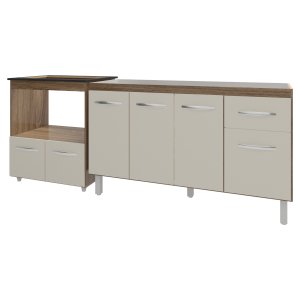 Balcão Cozinha Gabinete de Pia 140cm Camila e Balcão Evelyn para Fogão Cooktop 5 Bocas e Forno Elétr