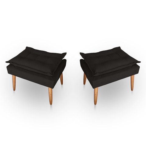 Kit 02 Puff para Sala e Quarto Madeira Decorativo Opala Suede Marrom