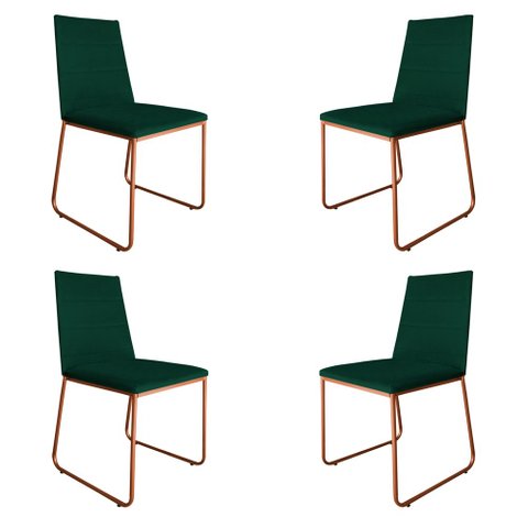 Kit 4 Cadeiras de Jantar Estofada Lille Base Bronze Veludo Verde - Montanaris Decor