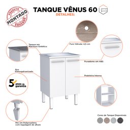 Gabinete De Lavanderia Branco Em Aço 60 x 50cm Com Tanque Sintético Cinza Venus - Cozimax - 7