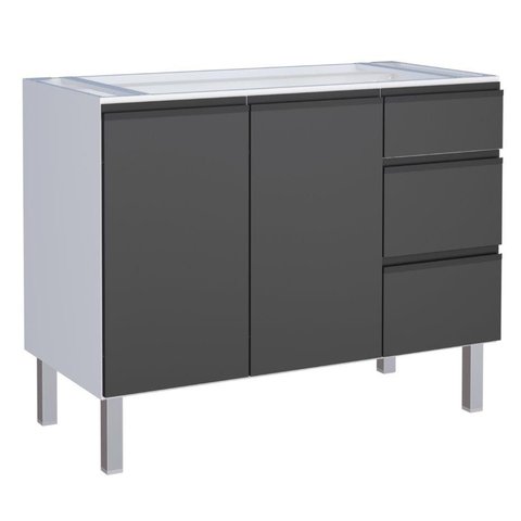 Gabinete Ga para Cozinha 1.15 Cm em Aço com Puxadores e Pés em Aluminío Cor Preto Cmax