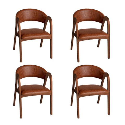 Conjunto 4 Cadeiras Valentina Madeira Maciça Mel Encosto Anatômico em Factor com Braços Sala - Ocre