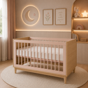 Ver imagem 1 de Berço Vira Cama Modelo 2 em 1 em MDF e Madeira Pinus | Tomi Rosa com Carvalho Malva