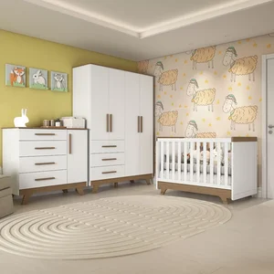 Quarto de Bebê Completo com Cômoda Berço e Guarda Roupa 100% MDF Retrô Kakau Espresso Móveis