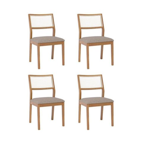 Kit 4 Cadeiras para Sala de Jantar Estofadas Bella Bege/Madeira