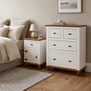 Ver imagem 2 de Conjunto 1 Mesa de Cabeceira Retrô + 1 Cômoda 4 Gavetas Off White/Nogueira