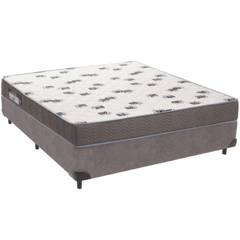 Cama Box Cinza e Colchão Light Espuma D33 Casal Ortobom
