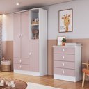 Ver imagem 1 de Quarto de Bebê Completo com Guarda-Roupa e Cômoda Arco-Íris Rosa/Branco