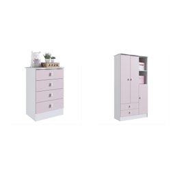 Quarto de Bebê Completo com Guarda-Roupa e Cômoda Arco-Íris Rosa/Branco - 2 Quarto de Bebê Completo com Guarda-Roupa e Cômoda Arco-Íris Rosa/Branco - 2