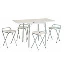 Ver imagem 1 de Conjunto de Mesa Flor Retangular Dobrável Branco e Cromado 4 Banquetas Dobráveis - Criativa 435/101-