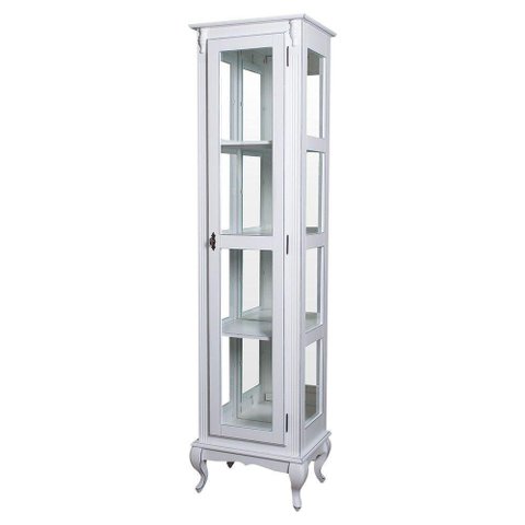 Cristaleira Torre Lateral Com 1 Porta de Vidro e 3 Prateleiras Com Espelhos 1077-e Branca