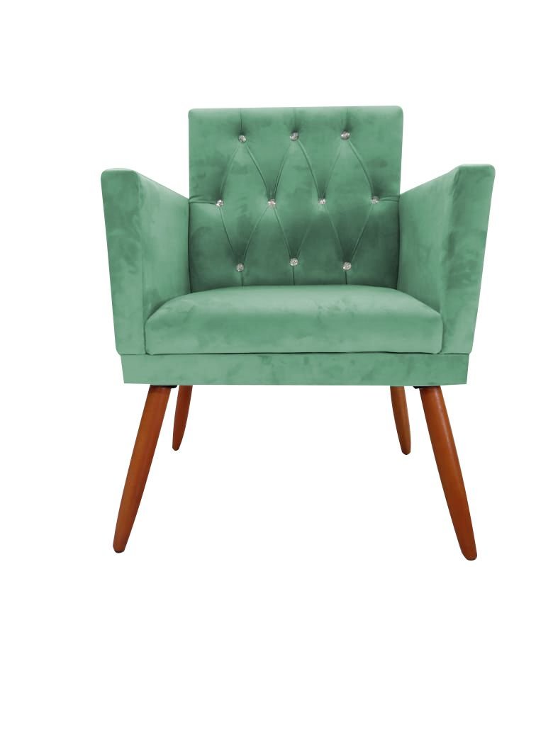 Kit Decorativo 2 Poltrona Nina Retro Botão Cristal Pés Palito Suede Verde Agua Mazzaron Móveis - 2