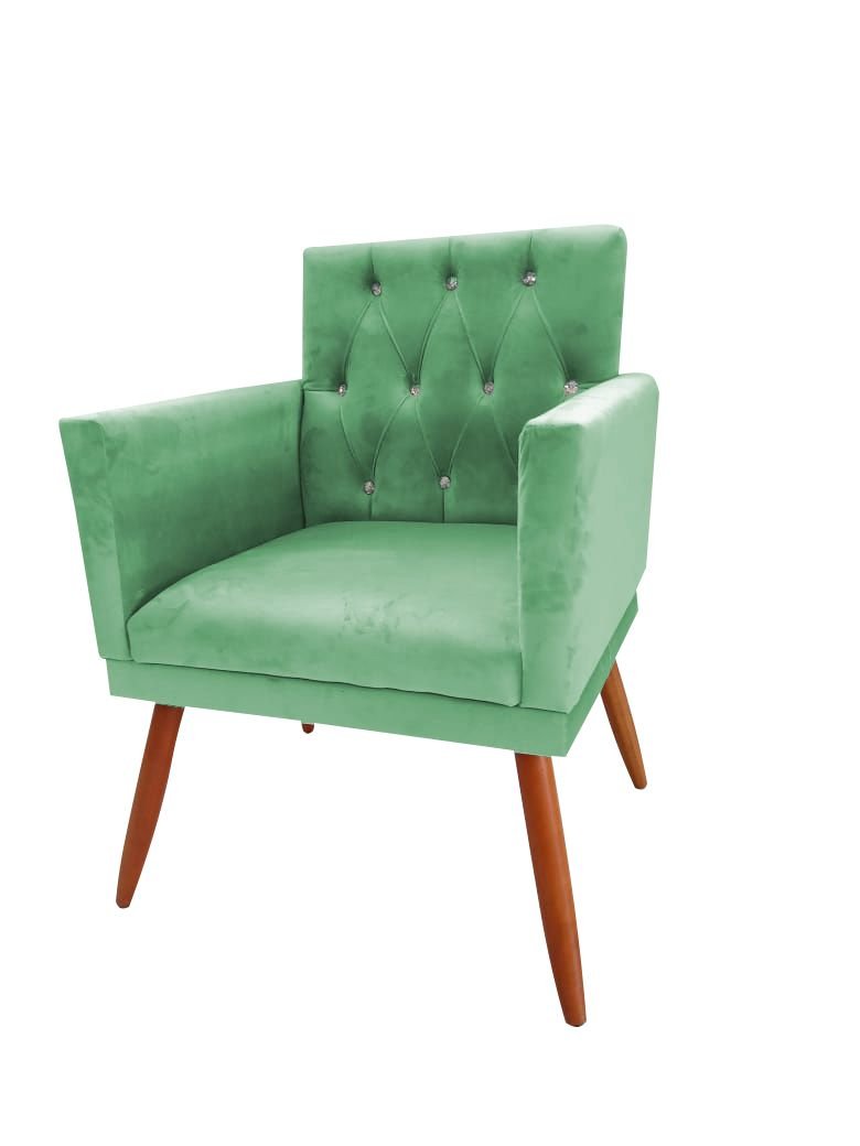 Kit Decorativo 2 Poltrona Nina Retro Botão Cristal Pés Palito Suede Verde Agua Mazzaron Móveis - 3