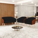 Ver imagem 2 de Kit 01 Namoradeira 02 Lugares e 02 Poltronas Stella Corano Nozes com Linho Preto A79 Pés Palito