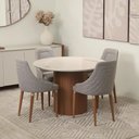 Ver imagem 1 de Conjunto de Jantar Mesa Redonda com Vidro Kalina 4 Cadeiras Evelyn - Canella C/ Cinza