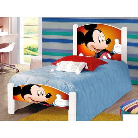Cama Montessoriana Infantil Solteiro Mickey Adesivada com Grade de Proteção e Colchão