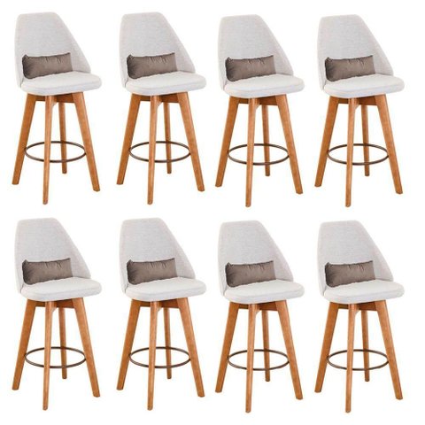 Kit 08 Banquetas Linho Bege E Almofada Suede Bege