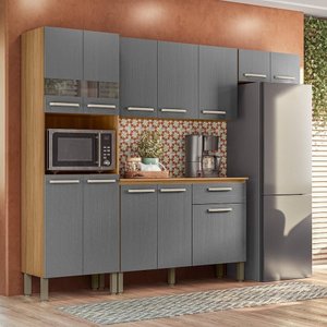 Armário de Cozinha Completa Mdf 12 Portas com Balcão Versalhes Plus - Freijó/gris